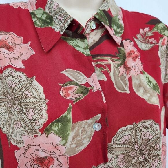 Emma James Petite Women's Button Blouse Short Sleeves Floral Chiffon - Picture 2 of 7